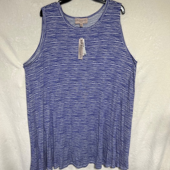 Philosophy Women's Dress 3X Blue/White Striped Sleeveless Midi NWT - Picture 3 of 10
